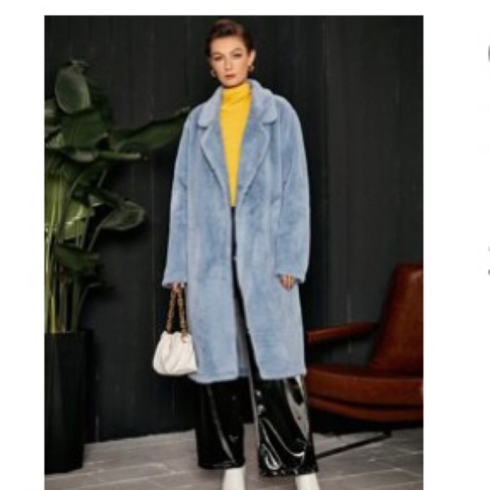 SHEIN Light Blue Faux Fur Long Coat